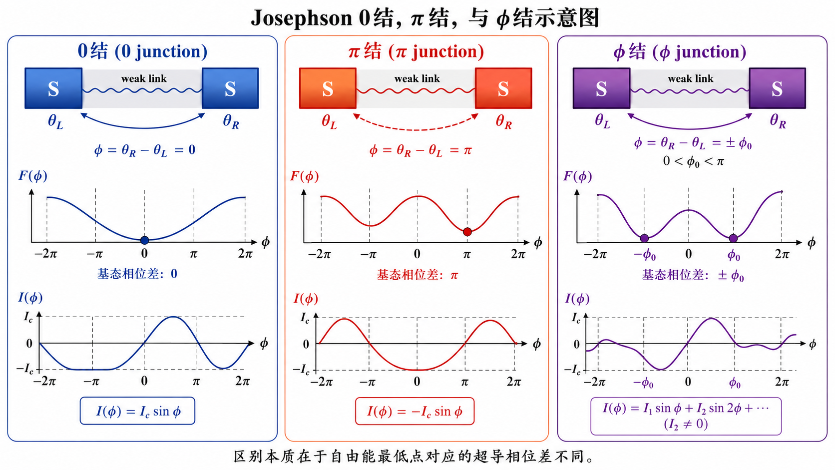 约瑟夫森$0$结、$\pi$结与$\varphi$结